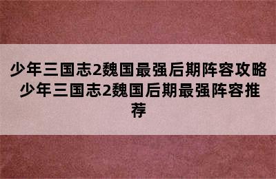 少年三国志2魏国最强后期阵容攻略 少年三国志2魏国后期最强阵容推荐